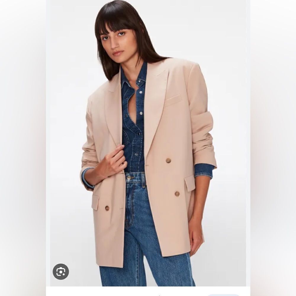 7 for All Mankind Blush Nude Double Breasted Black boxy Blazer